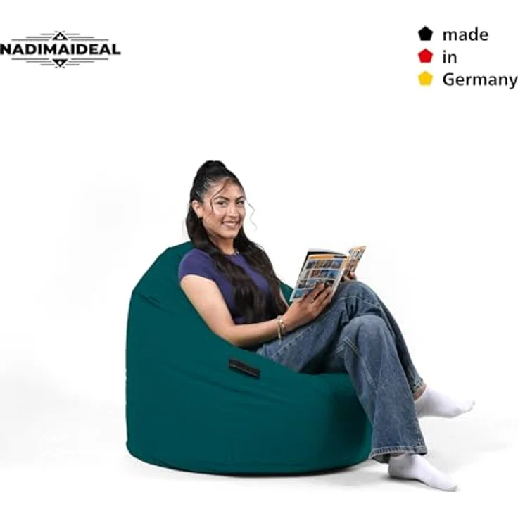 Nadimaideal Sitzsack Tropfenform Kastanie | Bodenkissen für Kinder & Erwachsene | Indoor & Outdoor | Gaming Sitzsack - Sitzkissen - Beanbag | Füllung EPS Perlen (Petrol, XXL-Durchmesser 88 cm) – Bild 7