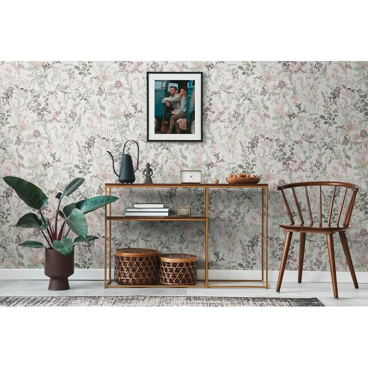 A.S. Création Vliestapete THE BOS Landhaus Blumentapete, strukturiert, gemustert, matt, neutral, (1 St), Pflanzen Floral Tapeten Wohnzimmer Schlafzimmer Küche Design Optik – Bild 2