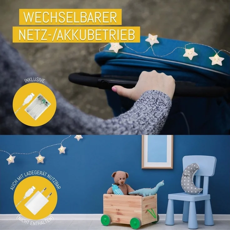 COZY HOME Lichterkette Sterne für Kinder, mit APP steuerbar, Batterie & Stecker, 20 warmweiße Sterne, 8 Modi, Dimmbarkeit & Musikmodus – Bild 3