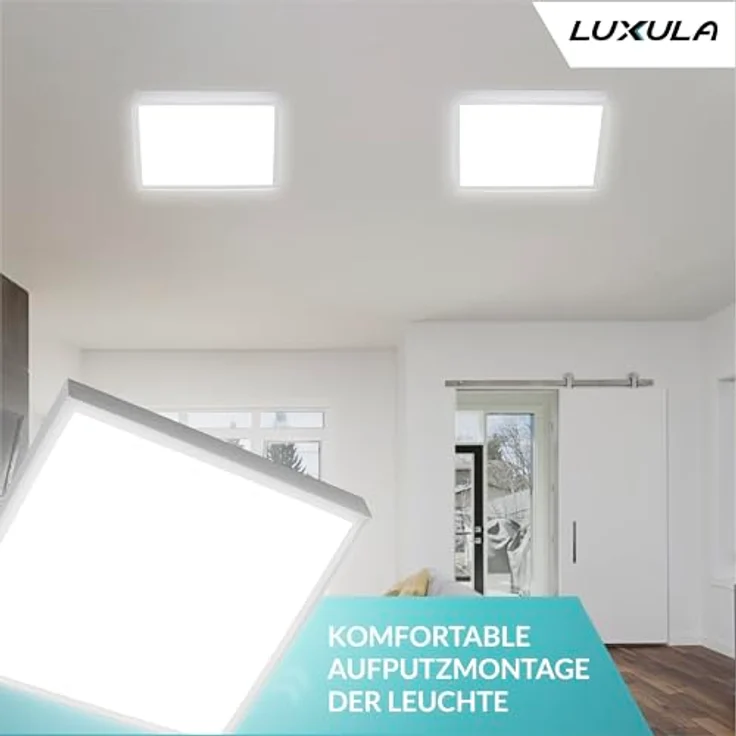 LUXULA LED Deckenleuchte eckig 62cm - 36W, 4000K Neutralweiß, 3600lm - LED Panel 62x62cm inkl. 230V Netzteil - Flache Deckenlampe für Wohnzimmer, Schlafzimmer, Küche, Büro - 62x62x6,4cm – Bild 3