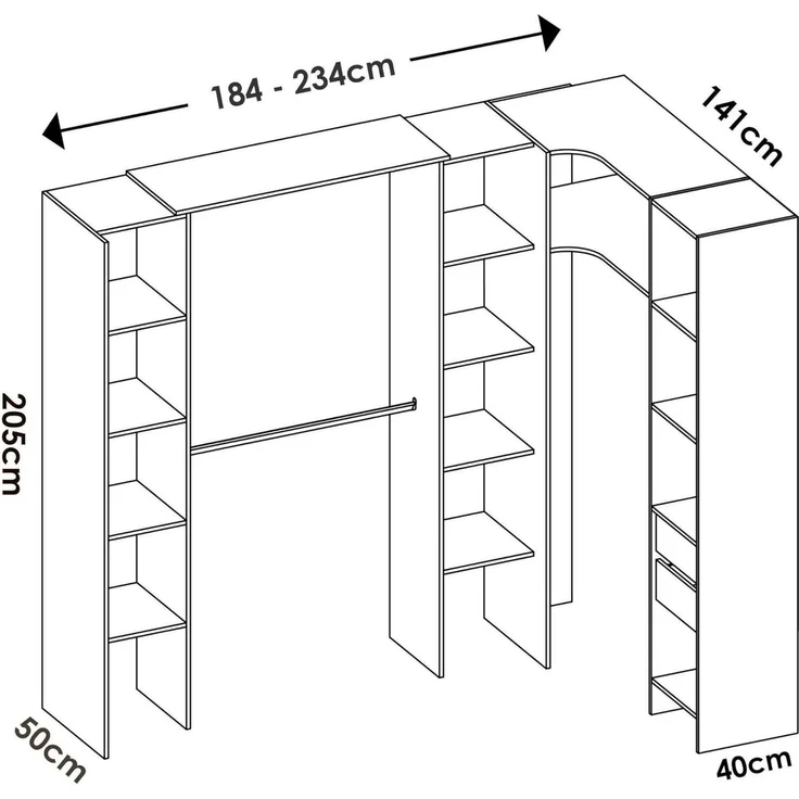 Dmora - Großer Kleiderschrank Bestone, Schlafzimmermöbel, Schrank, Garderobe, 234x141 h205 cm, Weiß – Bild 3