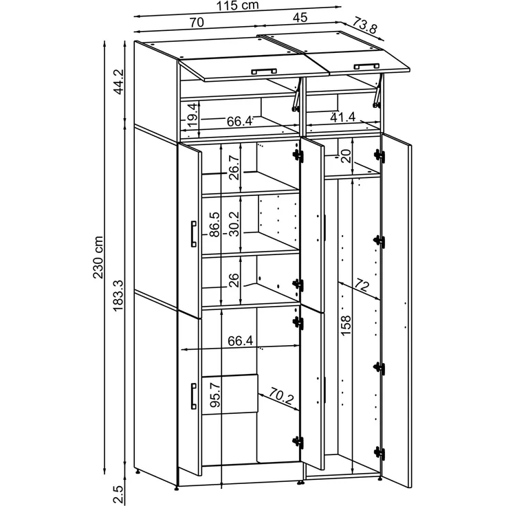 Roomart Waschmaschinenschrank - DORA-II- 115 cm breit - Wasch- & Trocknerschrank mit Türen, Waschmaschinen-Überbau für Waschküche & Hauswirtschaftsraum • Weiß – Bild 8