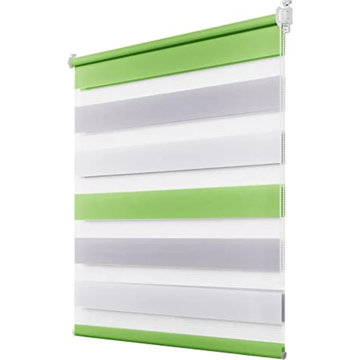 Deswell Doppelrollo Klemmfix ohne Bohren Grün-Grau-Weiß B50 x H120 cm (Stoffbreite 46cm) Rollos für Fenster ohne Bohren für Fenster mit Lichtdurchlässig & Verdunkelnd/Höhe Stufenlos Verstellbar – Bild 2