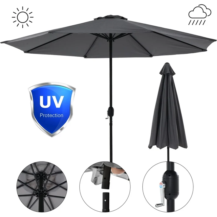 Sonnenschirm Marktschirm Ø3m grau Beleuchtung Strandschirm Gartenschirm UV – Bild 8