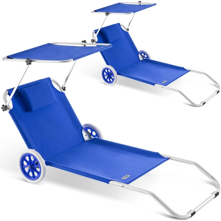 CASARIA® 2x Sonnenliege Klappbar mit Rädern & Sonnendach Blau – Bild 1