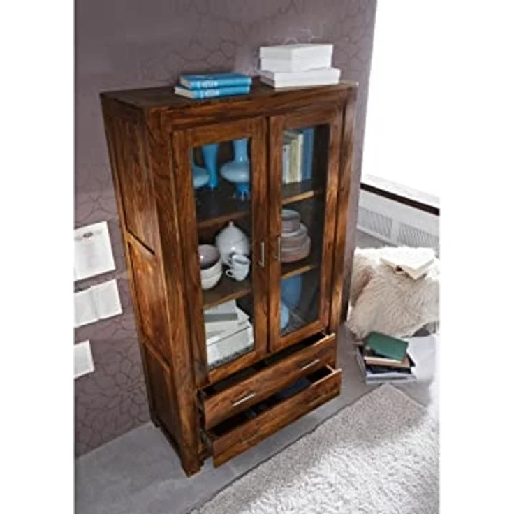 Massivmoebel24 Standvitrine (Vitrine Sheesham 100x45x180 life honey lackiert METRO LIFE #101) – Bild 2