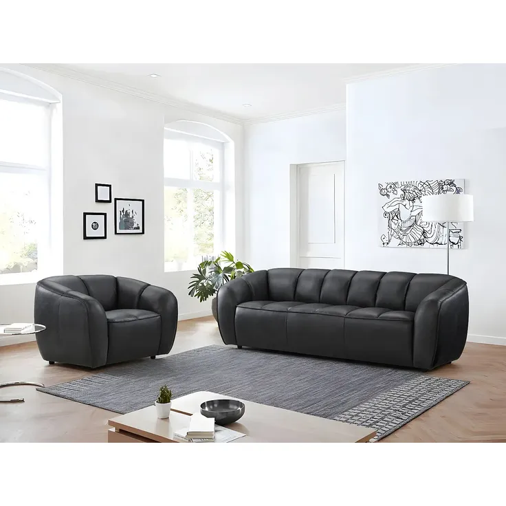 Vente-unique - PRADONI Sofa and armchair set Leder Schwarz - B 90 cm x H 77,5 cm x L 111,5 cm234 cm