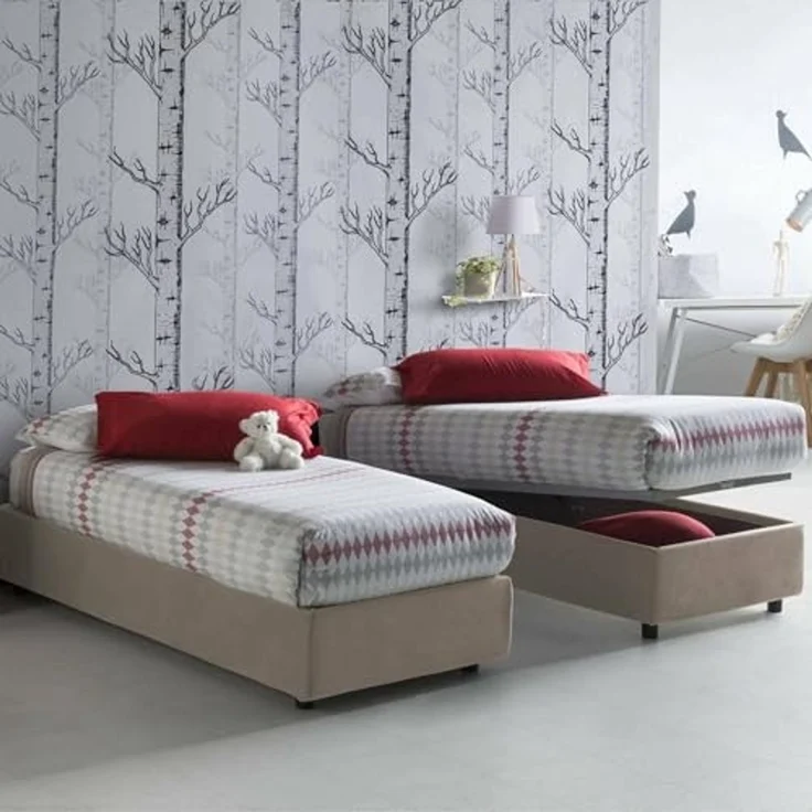 Talamo Italia - Einzelbett Valentina, Containerbett mit Stoffbespannung, 100% Made in Italy, Frontöffnung, inklusive Matratze Cm 90x200, Turteltaube – Bild 1