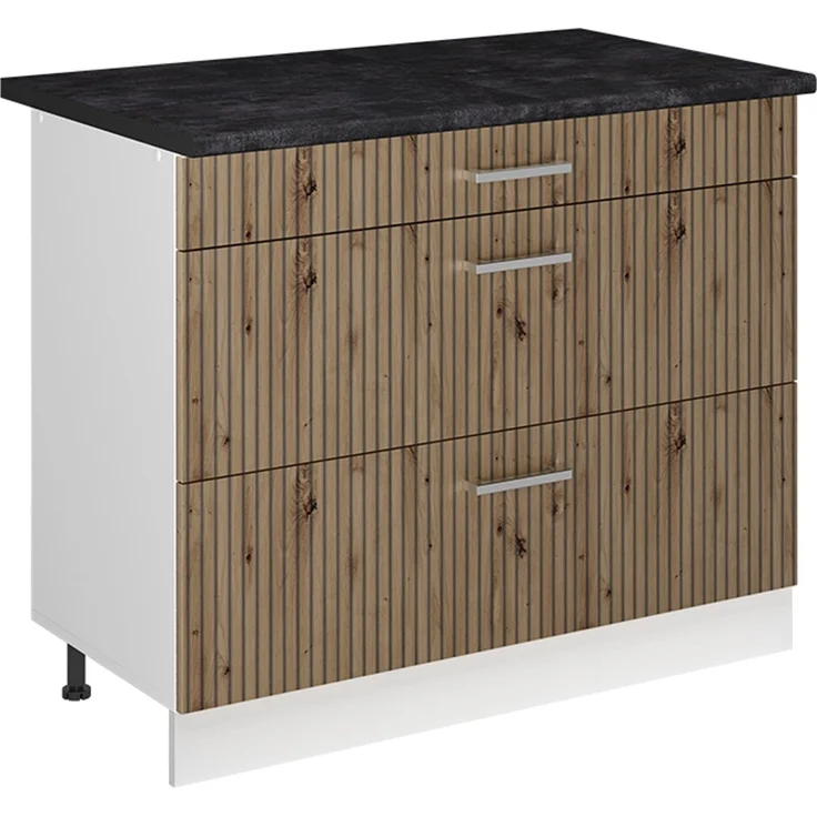 Küchenunterschrank R-Line Artisan-Eiche/Weiß 100 cm Arbeitsplatte Anthrazit Vicco – Bild 1