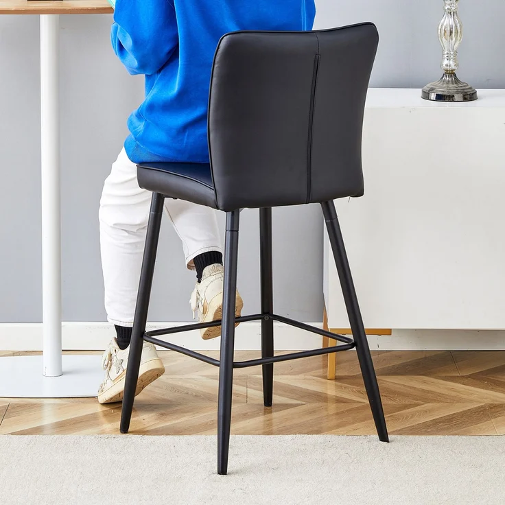 101 cm hohes 2-teiliges Set Barhocker aus schwarzem PU-Material: Ergonomische Rückenlehne, komfortabel und stilvoll.--Schwarz--44x44x101cm--YOUDENOVA – Bild 7