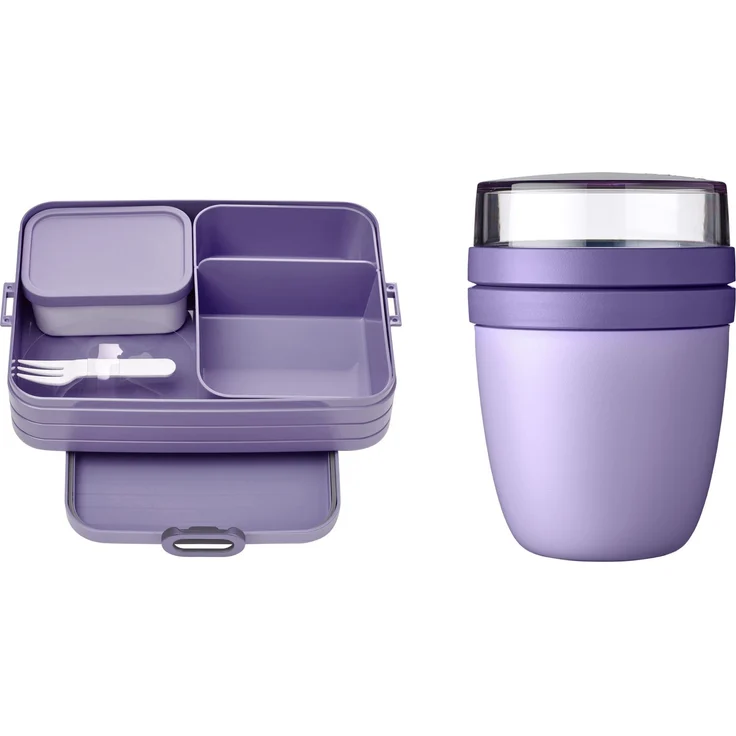 Mepal 2-tlg. Lunch to go Set - Lunchbox Take A break Large mit Lunchpot - praktischer Müslibecher - Brotdose mit Fächern, geeignet für bis zu 8 Butterbrote - Vivid Lilac – Bild 1