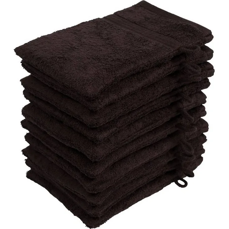 10er Set Waschhandschuhe Waschlappen Kaffeebraun 16x21 cm | 100% Baumwolle Frottier | Oeko-TEX® Standard 100 | Premium Qualität 500 g/m²