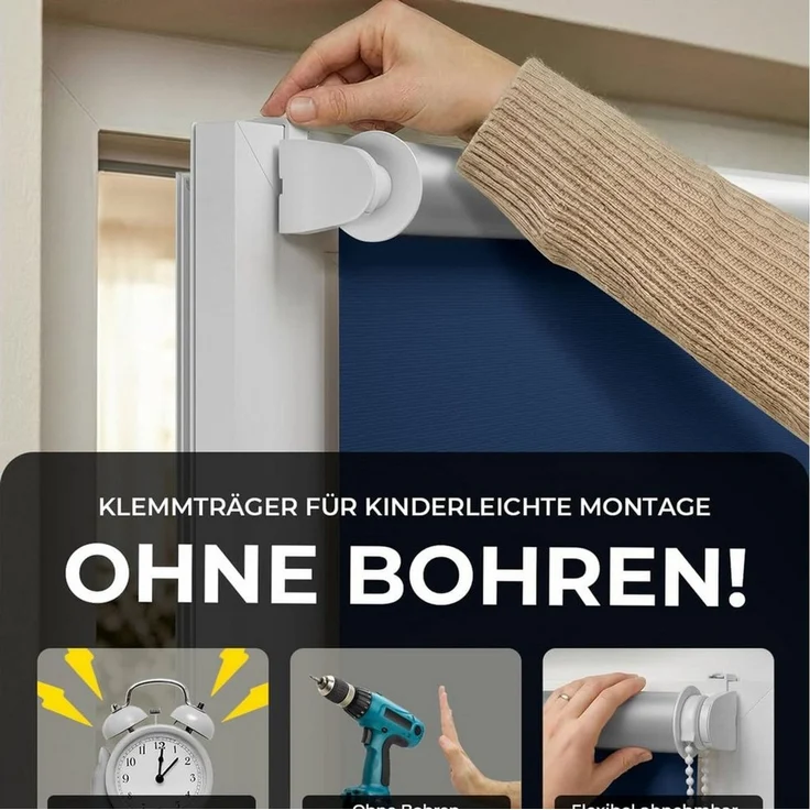 Verdunklungsrollo Klemmfix Tenebra Verdunkelungsrollo-Thermorollo 130x160 cm dunkelblau, Victoria M, blickdicht, ohne Bohren, in Führungsschienen, Klemmfix, Thermo – Isolierung, Mit Magnet – Bild 4