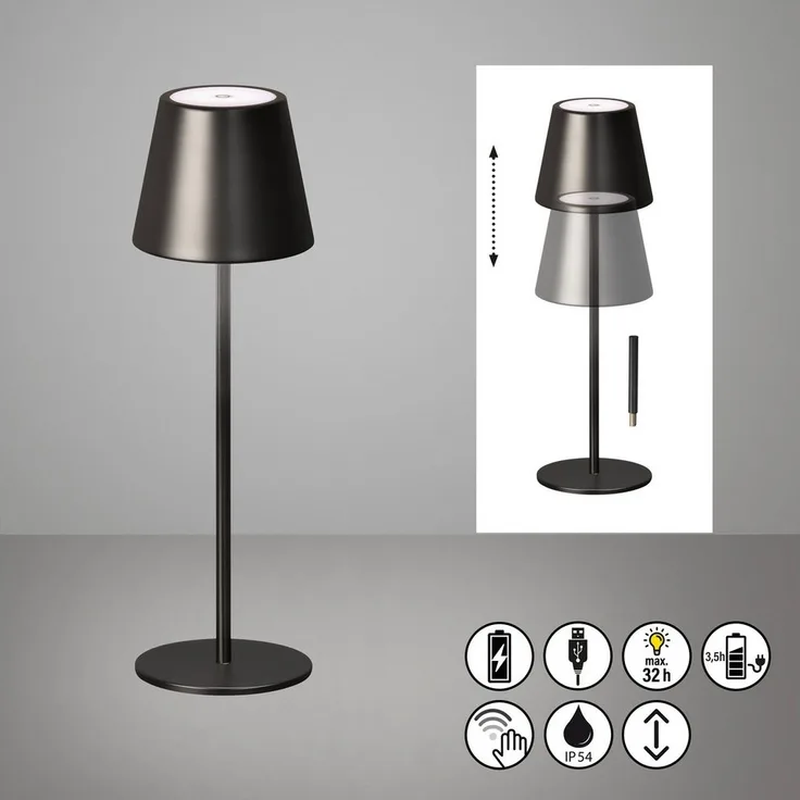 easy! BY FHL Außen-Tischleuchte Viletto, Dimmfunktion, USB-Ladefunktion, LED fest integriert, Warmweiß, lange Leuchtdauer