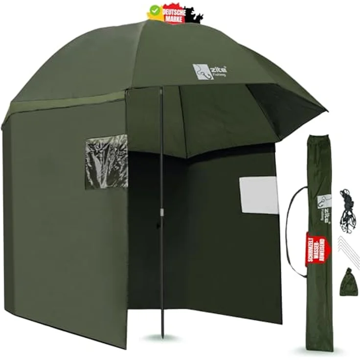Zite Angelschirm Schirmzelt 250cm mit abnehmbarem Windschutz & Seitenfenstern, wasserabweisende Beschichtung – Bild 2