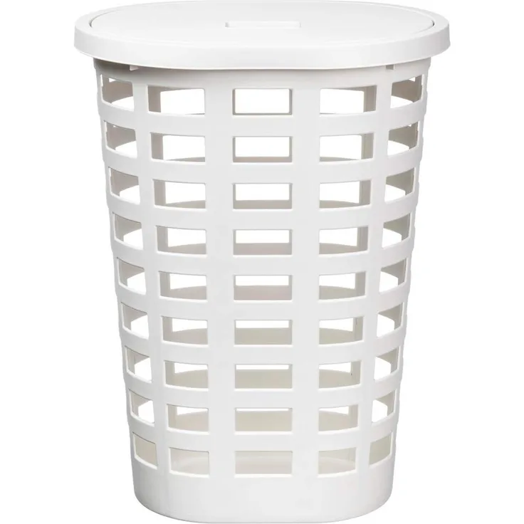 plast team Wäschesammler BOSTON, 54 Liter, oval, weiß Material: PPC, Maße: (B)350 x (T)475 x (H)630 mm, mit - 1 Stück (60160808)