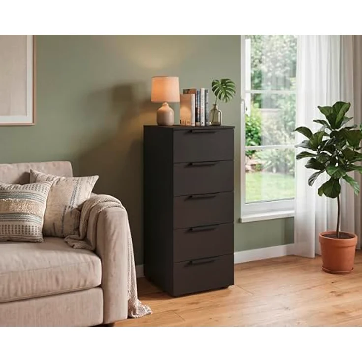 Rauch Möbel Flipp, Kommode für Schlafzimmer, Kinderzimmer, Wohnzimmer, Jugendzimmer, Flur, Garderobe, 5 Schubladen, mit Softclose Funktion, Farbe Schwarz, Breite 40 cm – Bild 2