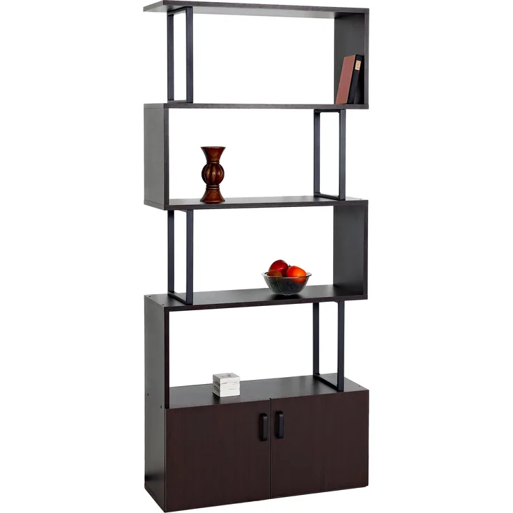 Bücherregal HWC-A27, Regal Standregal Raumteiler Wohnregal, Staufach mit Tür 183x80cm 3D-Struktur ~ dunkelbraun