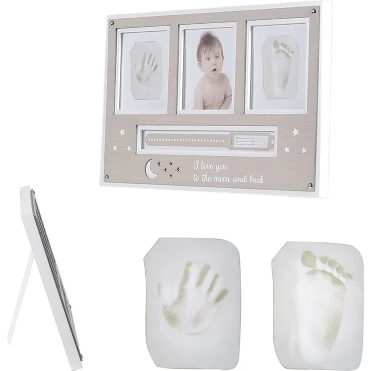 Cangaroo Baby Hand- und Fußabdruckset, Fotorahmen aus Holz, für 2 Abdrücke beige