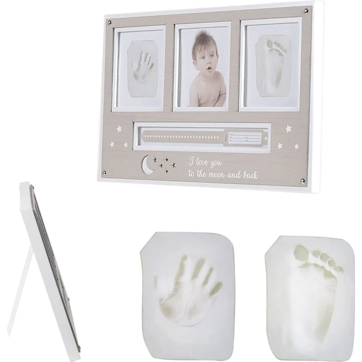 Cangaroo Baby Hand- und Fußabdruckset, Fotorahmen aus Holz, für 2 Abdrücke beige – Bild 1