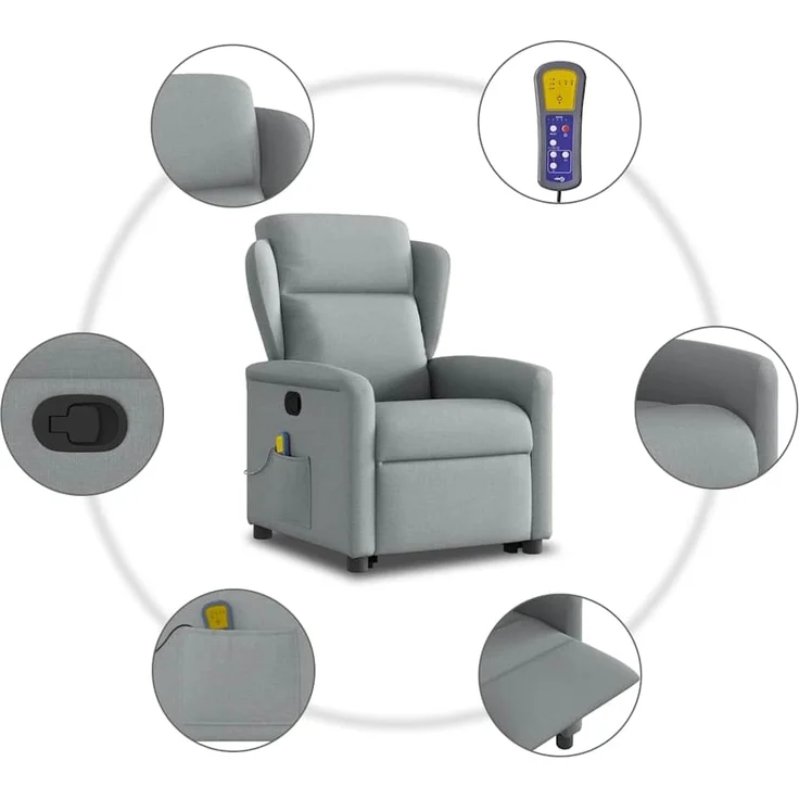 vidaXL Massagesessel mit Aufstehhilfe Hellgrau Stoff 3303144 – Bild 9