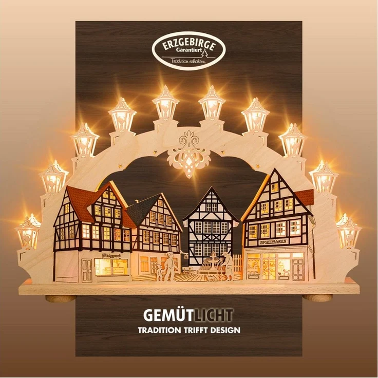 Weigla Schwibbogen Altstadt, Fachwerkhaus, Lichterbogen aus Holz, Made in Germany (1-tlg), Erzgebirge garantiert, Weihnachtsdeko Innen, Weihnachtsbeleuchtung – Bild 5