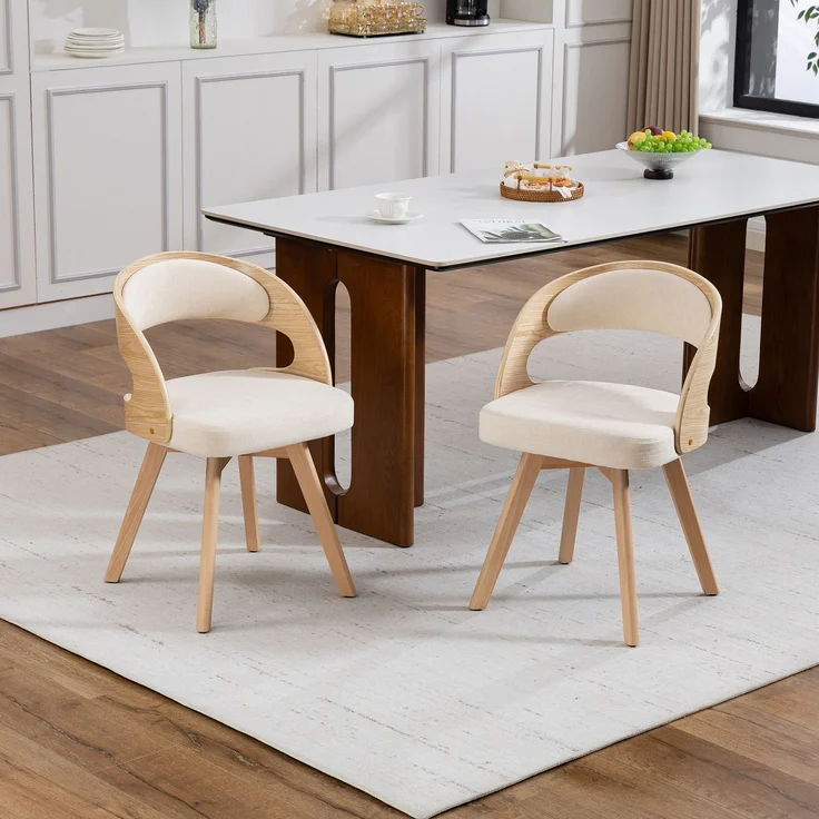 LVHOM Esszimmerstuhl 360° drehbar, 2er Set, Polsterstuhl aus Leinen und Massivholz, Küchenstuhl gepolstert, ergonomischer Schalenstuhl mit Armlehne, bis 150 kg – Bild 8