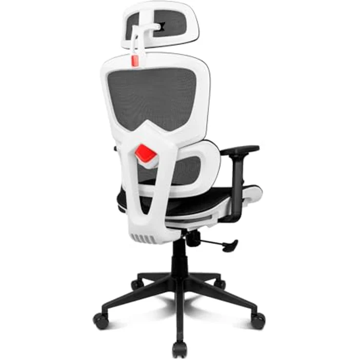 DRIFT GAMING DRAIR200 - Professioneller Gaming Chair, hochwertiges Mesh und verstärktes Polymer, 2D verstellbare gepolsterte Armlehnen, Klasse 4 Kolben, drehbar, neigbar, weiß/schwarz/rot. – Bild 6