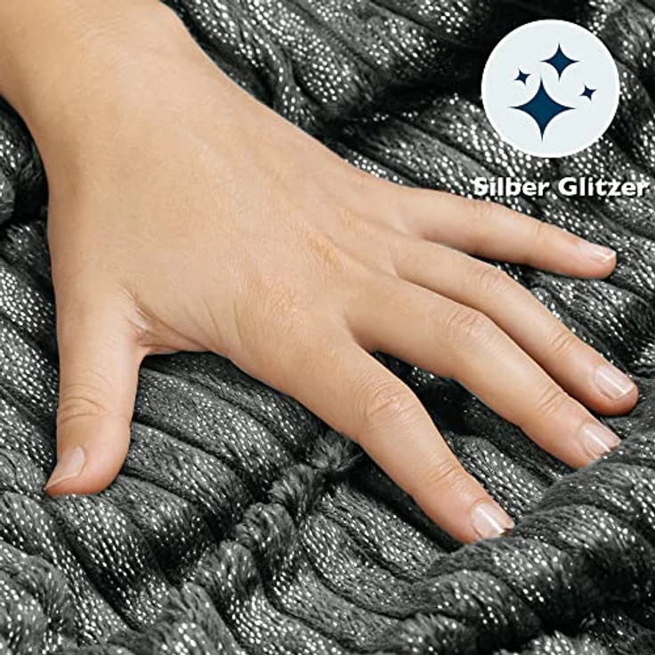 Beautissu Elisa Kuscheldecke, Anthrazit, 150x200 cm, aus 100% Mikrofaser Polyester, Pflegeleicht und Hautfreundlich mit Glitzereffekt – Bild 7