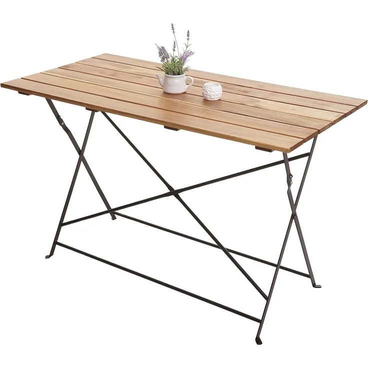 Biergartentisch HWC-J40, Klapptisch Gartentisch, Gastronomie-Qualität Akazie MVG-zertifiziert 120x60cm ~ naturfarben