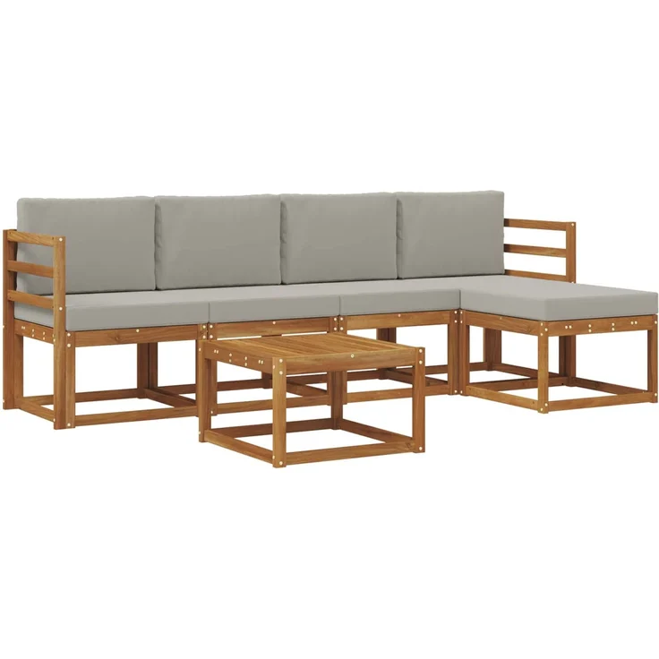 vidaXL Outdoor-Sofagarnitur 6 stk. 5-Sitzer Natur und Hellgrau 3366274 – Bild 2