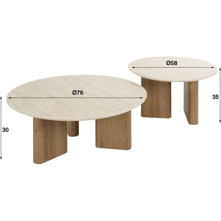 Couchtisch 2er-Set Joradis, Keramik Travertin-Optik, rund, modern, beige, nachhaltiges Design – Bild 3