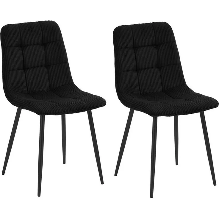 HTI-Living Esszimmerstuhl Esszimmerstuhl Mesa Cordstoff Schwarz (Set, 2 St), Polsterstuhl mit schwarzen Metallbeinen