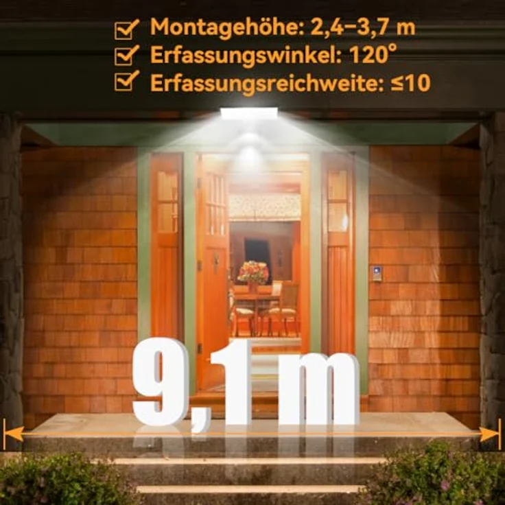 JESLED Solar-Wandleuchten, 90 LED, Superhelle Sicherheitsleuchte mit Bewegungsmelder, 4 Modi, IP65 wasserdicht, Akku 2600mAh, 2 Stück – Bild 5