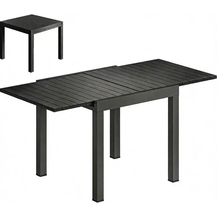 Gartentisch 160/80x80x75 cm ausziehbar – Aluminium in Schwarz mit Holz-Effekt – Bild 9
