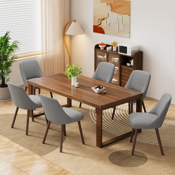 MALOL Esszimmerstühle 6er Set, Polsterstühl mit Rückenlehne, Küchen Stühle, Ergonomischer Essstuhl mit vertikaler Rillensteppung am Rücken, Moderne Esszimmer Stühle für Wohnzimmer Café, Grau
