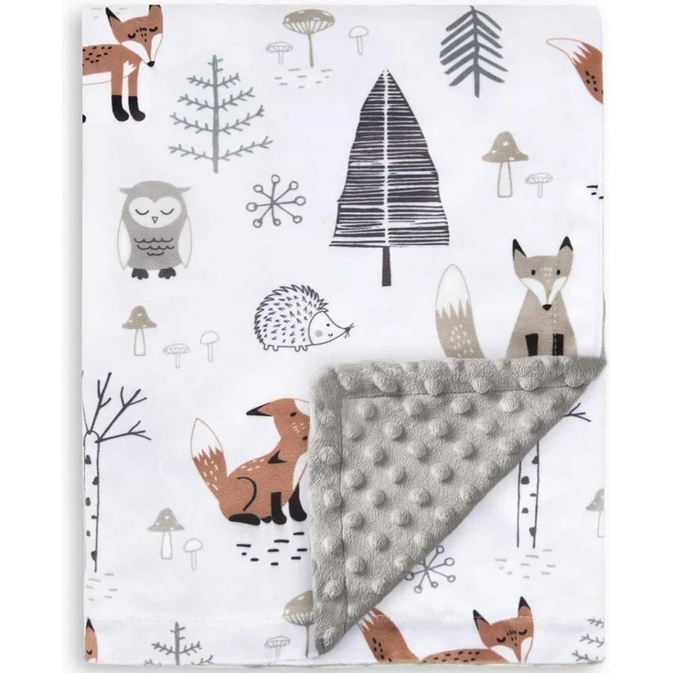Einschlagdecke Babydecke Kinderdecke,weiche Plüsch-Minky-Decke mit doppellagiger, Forrlite, gepunkteter Rückseite für Kleinkinder, mit Waldmotiv,75x100 cm – Bild 5