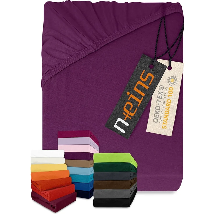 npluseins klassisches Jersey Spannbetttuch - vielen Farben + Größen - 100% Baumwolle 159.192, 120x200 cm, lila