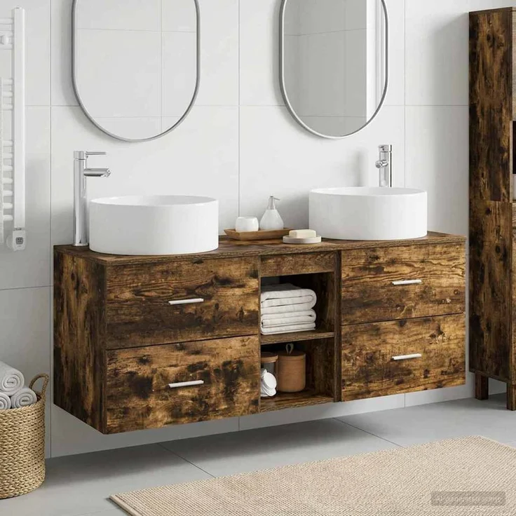 vidaXL Badezimmerschrank-Set 3 stk. Geräucherte Eiche 3405951 – Bild 1