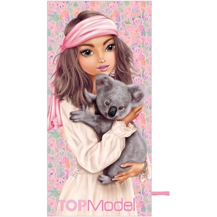 Depesche TOPModel Wild Mikrofaser Handtuch, rosa mit buntem Tier Muster und Gummiband zum Einrollen, 24,5 x 11 x 6,5 cm – Bild 2