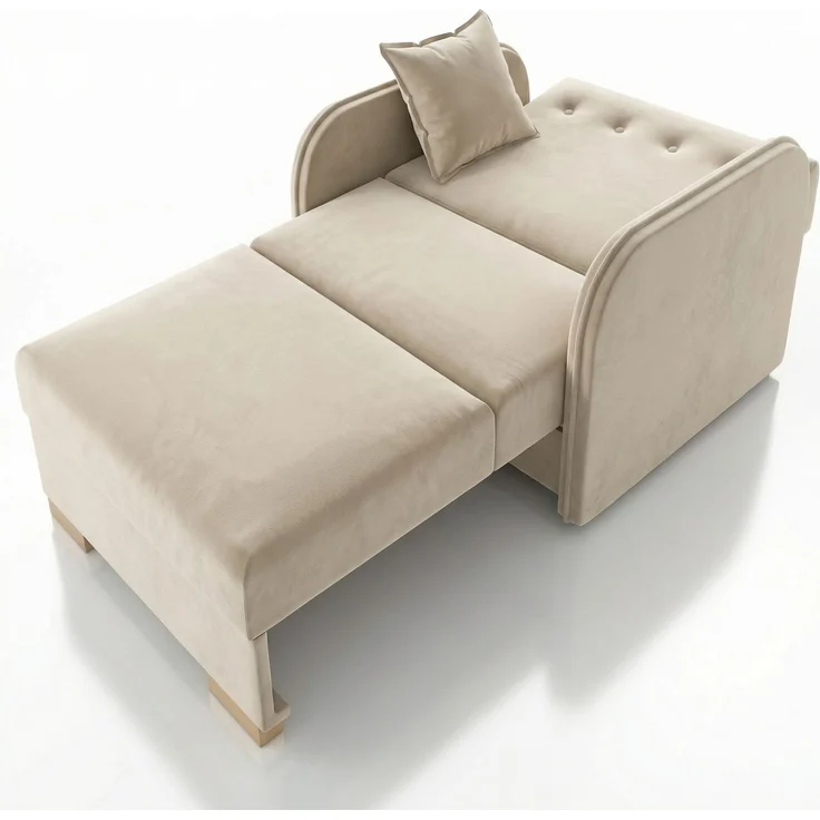 Wohnero 24 Goldi 1 Premium Schlafsessel 90x100 cm mit Schlaffunktion & Bettkasten – Hochwertiger Klappsessel 80x195 cm, Design Sofa Beige – Bild 3