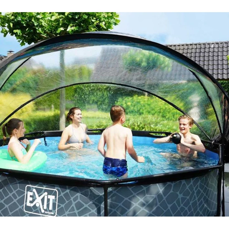 Exit Rundpool Abdeckung inkl. Überdachung Pool Stone Grau, Ø300x76 cm – Bild 5