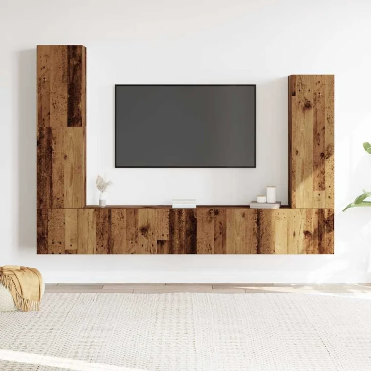 vidaXL 4-tlg. TV-Schrank-Set Wandmontage Altholz-Optik Holzwerkstoff 3329217 – Bild 2