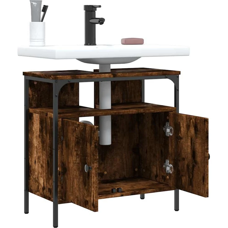 Waschbeckenunterschrank, Badschrank Räuchereiche 60x30x60 cm Holzwerkstoff de7778 – Bild 4