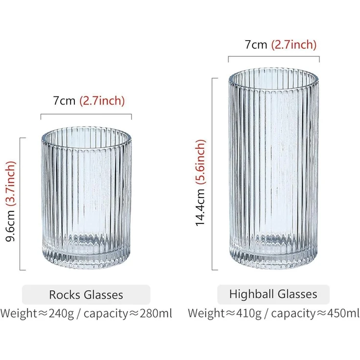 Premium Origami-Stil Longdrinkgläser Set 4er 280ml Cocktailgläser Geriffelte – Bild 3