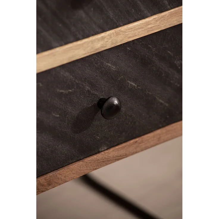 FINEBUY Nachttisch FB55691 (Akazie Massivholz Metall, 40 x 60 x 30 cm Boxspringbett), Nachtkonsole Steinoptik, Design Nachtkommode – Bild 5