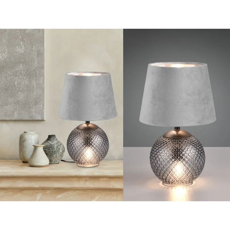 TRIO Leuchten Schreibtischlampe JONNA, Tischlampe mit beleuchtetem Glasfuß und Samt Schirm exkl 2xE14, Ein-/Ausschalter, Leuchtmittel wechselbar, warmweiß - kaltweiß, Leuchtmittel wechselbar max 10W, Schnurschalter Höhe 29cm Ø 18cm