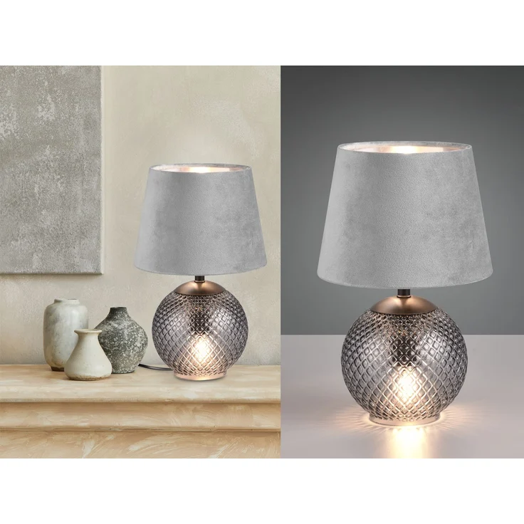 TRIO Leuchten Schreibtischlampe JONNA, Tischlampe mit beleuchtetem Glasfuß und Samt Schirm exkl 2xE14, Ein-/Ausschalter, Leuchtmittel wechselbar, warmweiß - kaltweiß, Leuchtmittel wechselbar max 10W, Schnurschalter Höhe 29cm Ø 18cm – Bild 1