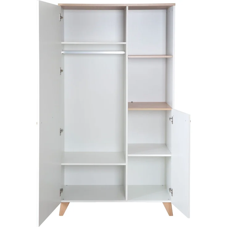 roba Kinderkleiderschrank 2-türig Leon - Hochwertige Griffe & Füße aus massivem Holz - Schrank mit zwei offenen Fächern - Weiß / Dekor Othello Eiche – Bild 6