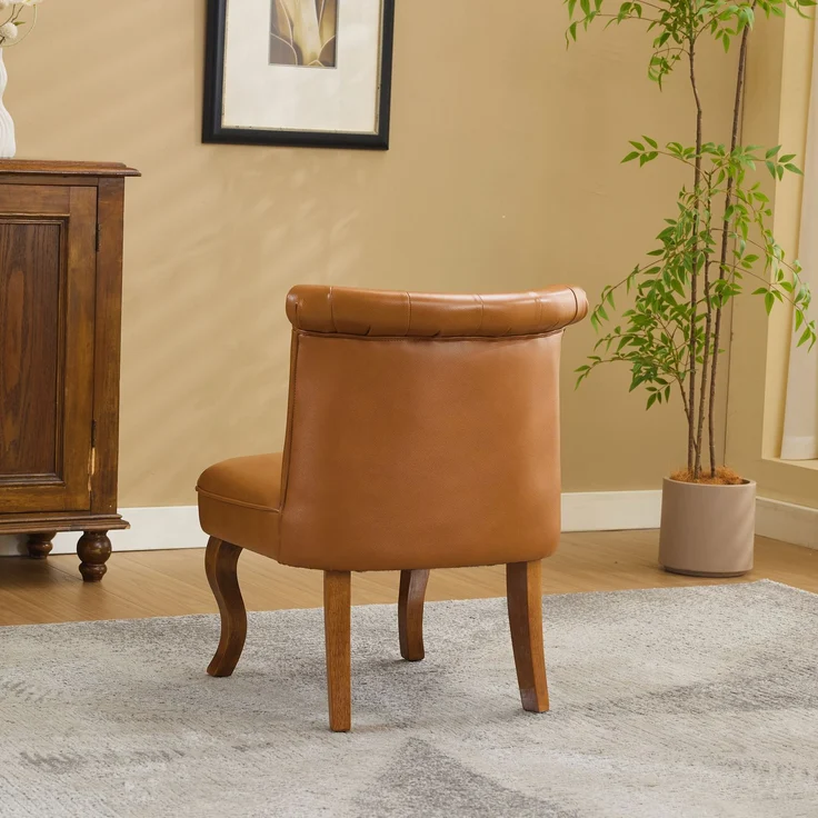 Echtleder Sessel,Loungesessel Wohnzimmer,Kautschukholz Massivholz,Einzelstuhl,Pull-Point Knöpfe, Esszimmerstuhl,bis 150 kg,Hellbraun – Bild 3